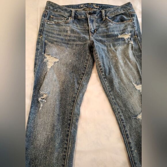 American Eagle Outfitters Distressed Stretch Skinny Jeans Denim Pants Sz 10 - Picture 10 of 16